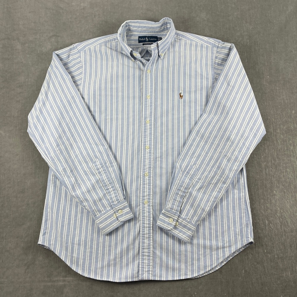 Ralph Lauren Mens 16.5 36/37 Blue Striped Oxford Button Down Classic Fit Shirt